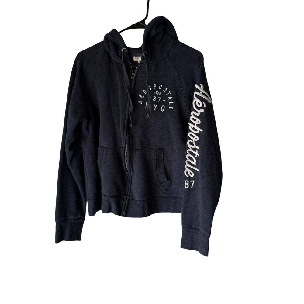 Aeropostale Y2k Style Navy‎ Zip Up Hoodie Sweatshirt Logo Graphic XL Full Zip